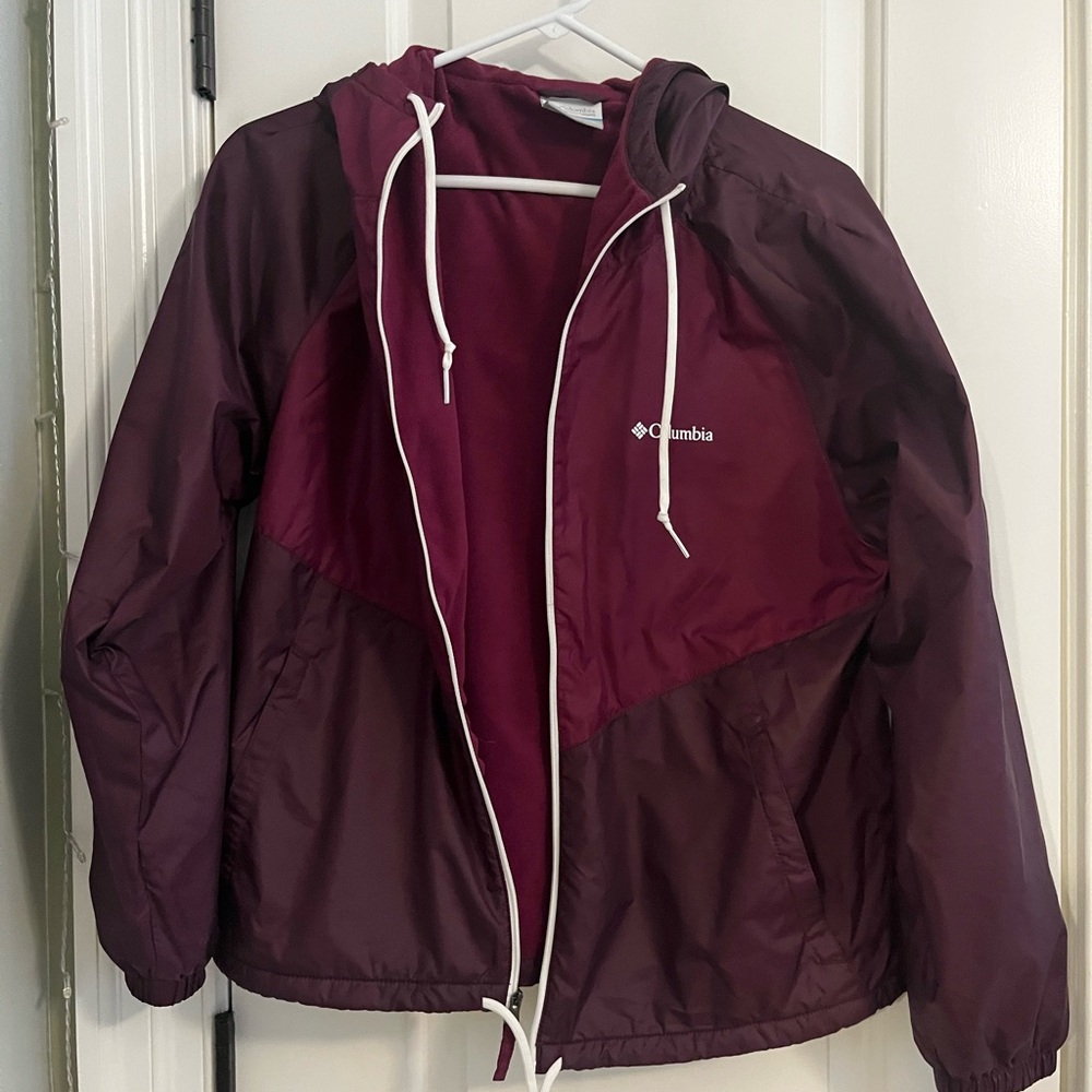 Girls Columbia Burgundy Fleece lined Rain Jacket